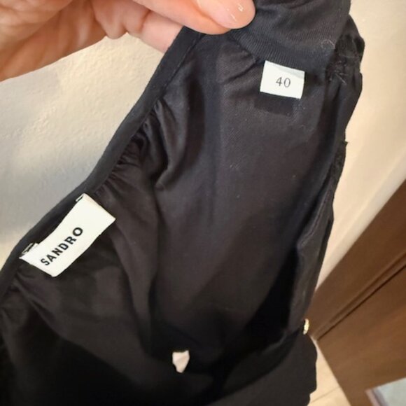 Sandro Black Cap Sleeve Gathered Button-Down Mini Dress Size 40 (US 8) - Picture 9 of 9